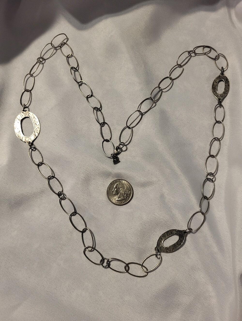 Retired SILPADA Hammered Oval Link Long Necklace Sterling Silver 35in N1506